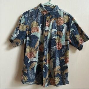 Tropical Print Short Sleeve Casual Shirt pineapple theme men’s large
